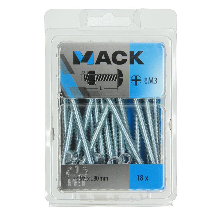 Mack 1018105 - kachelbout + moer staal verzinkt 18 st m6 x 80 mm | 5 stuks