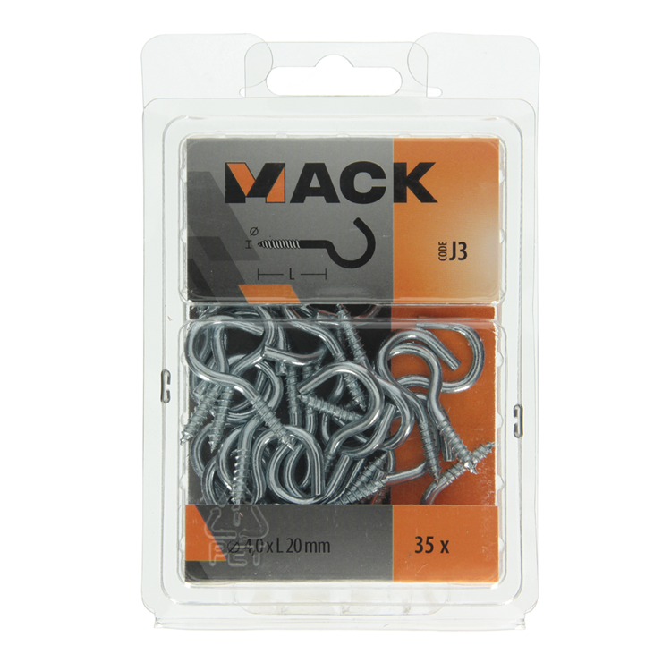 Mack 1018140 - schroefhaak staal verzinkt 35 st 4,0 x 20 mm | 5 stuks