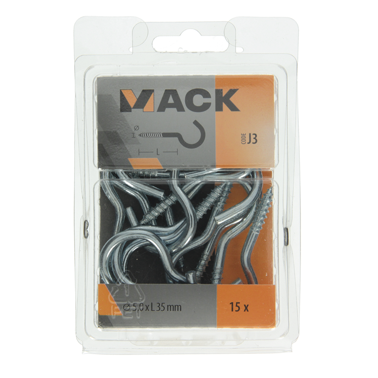 Mack 1018141 - schroefhaak staal verzinkt 15 st 5,0 x 35 mm | 5 stuks