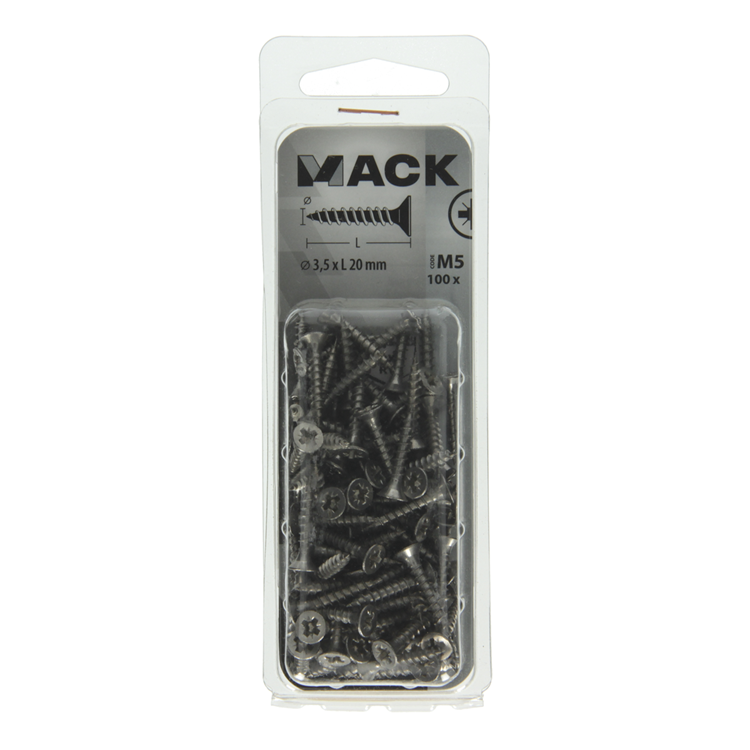 Mack 1019982 - spaanplaatschroef vz kop rvs 100 st 3,5 x 20 mm | 5 stuks