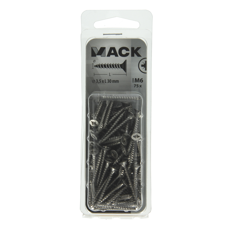 Mack 1019984 - spaanplaatschroef vz kop rvs 75 st 3,5 x 30 mm | 5 stuks