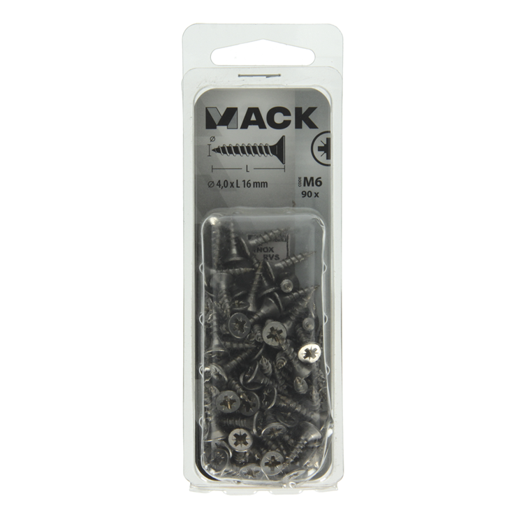 Mack 1019985 - spaanplaatschroef vz kop rvs 90 st 4,0 x 16 mm | 5 stuks