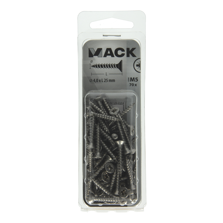 Mack 1019987 - spaanplaatschroef vz kop rvs 70 st 4,0 x 25 mm | 5 stuks