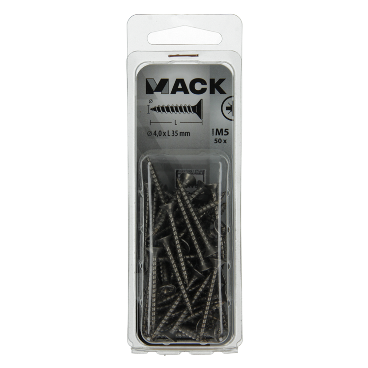 Mack 1019989 - spaanplaatschroef vz kop rvs 50 st 4,0 x 35 mm | 5 stuks