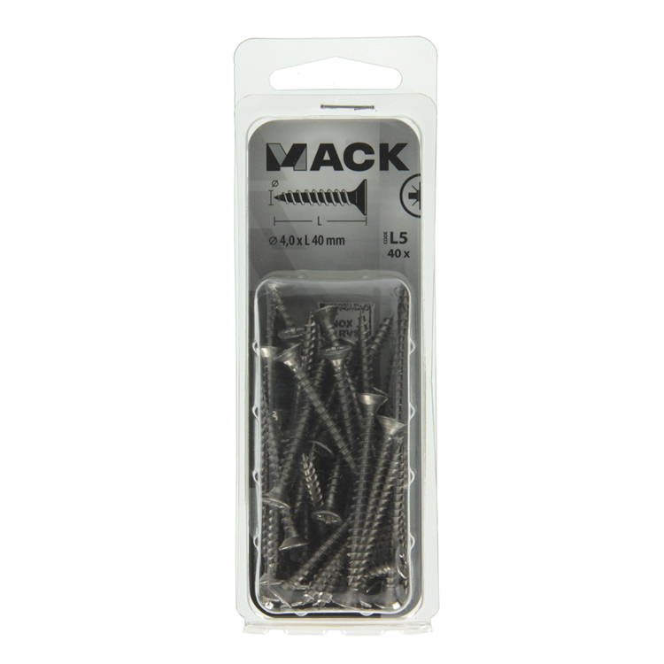 Mack 1019990 - spaanplaatschroef vz kop rvs 40 st 4,0 x 40 mm | 5 stuks