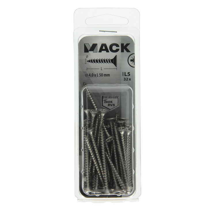 Mack 1019992 - spaanplaatschroef vz kop rvs 32 st 4,0 x 50 mm | 5 stuks