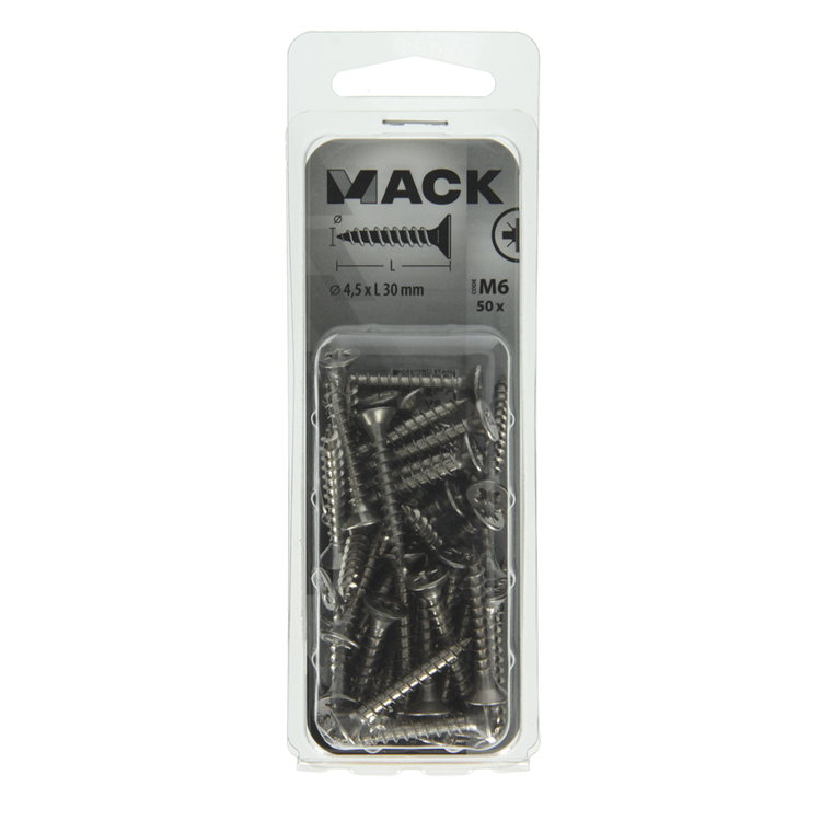 Mack 1019994 - spaanplaatschroef vz kop rvs 50 st 4,5 x 30 mm | 5 stuks