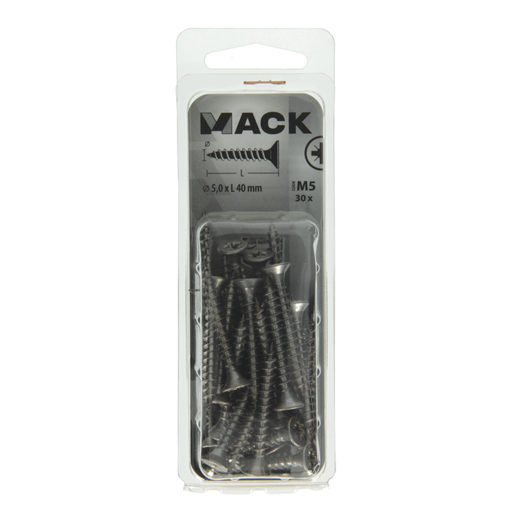 Mack 1019998 - spaanplaatschroef vz kop rvs 30 st 5,0 x 40 mm | 5 stuks
