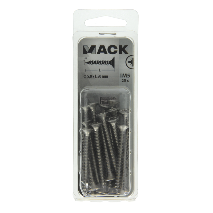 Mack 1019999 - spaanplaatschroef vz kop rvs 25 st 5,0 x 50 mm | 5 stuks