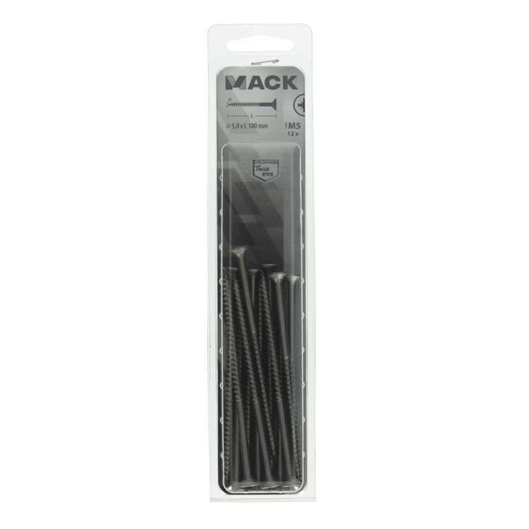 Mack 1020003 - spaanplaatschroef vz kop rvs 12 st 5,0 x100 mm | 5 stuks