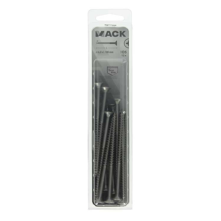Mack 1020006 - spaanplaatschroef vz kop rvs 12 st 6,0 x 100mm | 5 stuks