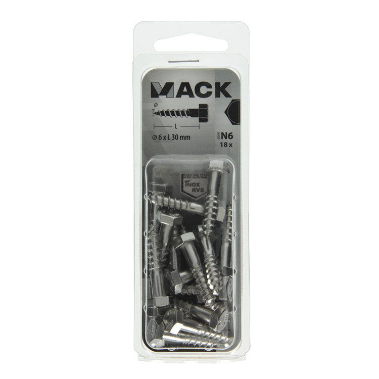 Mack 1020007 - houtdraadbout roestvrijstaal 18 st 6 x 30 mm | 5 stuks