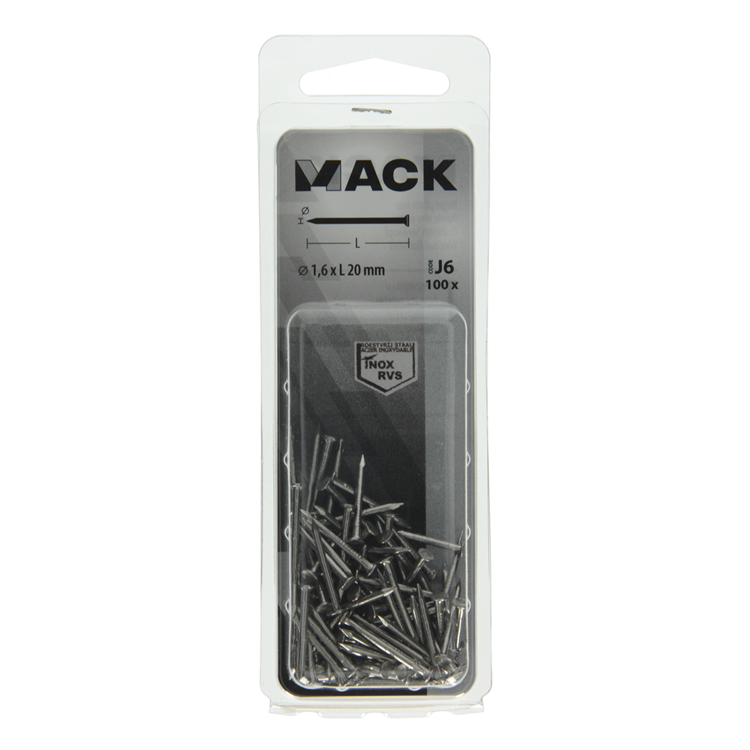 Mack 1020021 - nagel platte kop inox a2 100 st 1,6 x 20 mm | 5 stuks