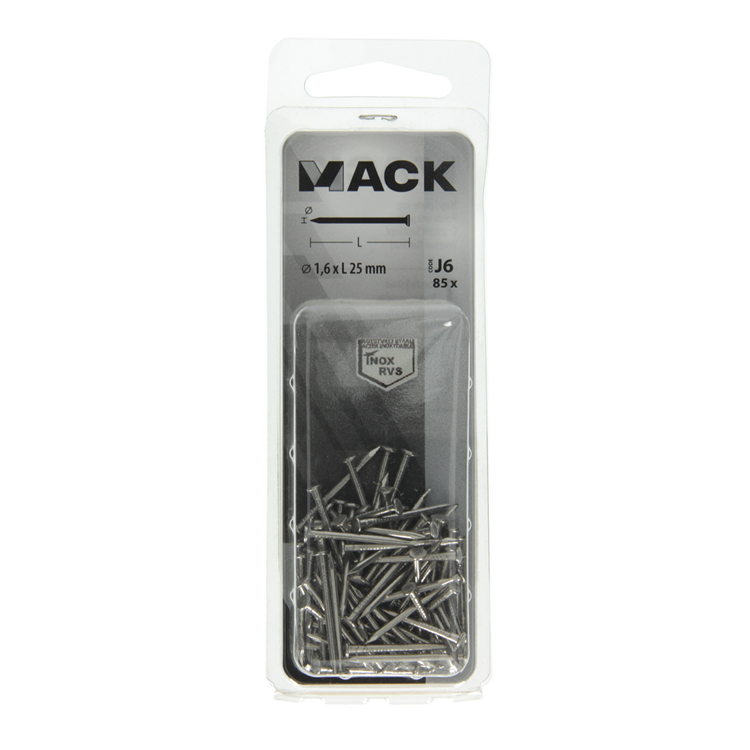 Mack 1020022 - nagel platte kop inox a2 85 st 1,6 x 25 mm | 5 stuks