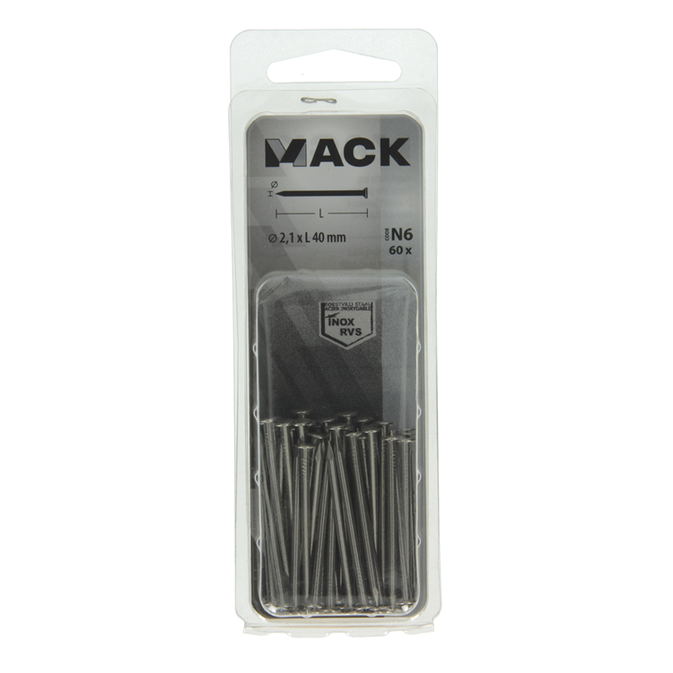 Mack 1020023 - nagel platte kop inox a2 60 st 2,1 x 40 mm | 5 stuks