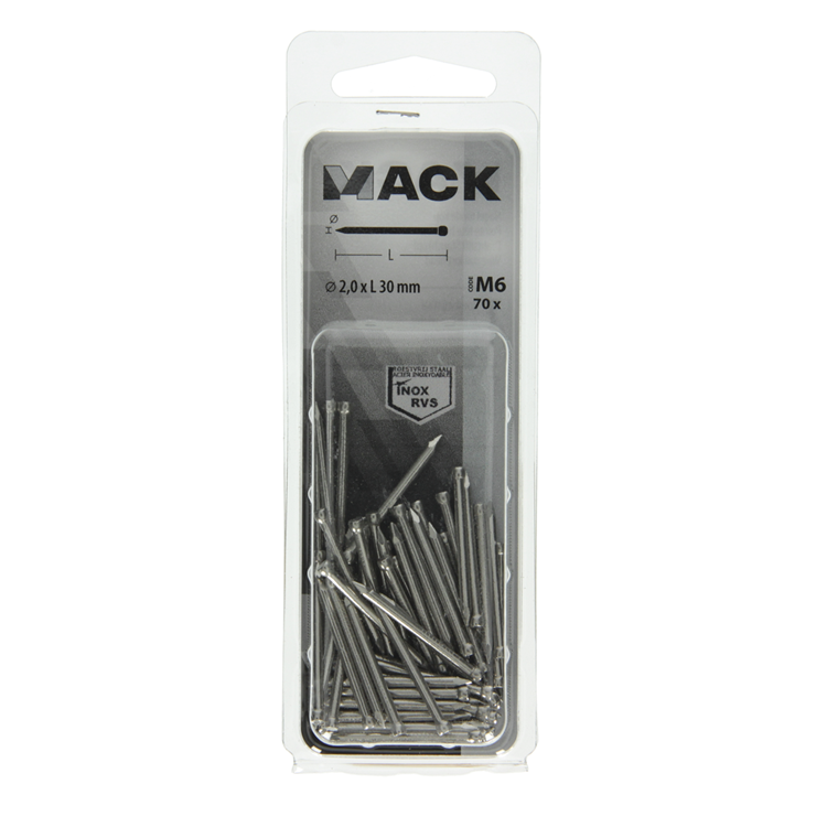 Mack 1020026 - nagel ronde kop inox a2 70 st 2,0 x 30 mm | 5 stuks