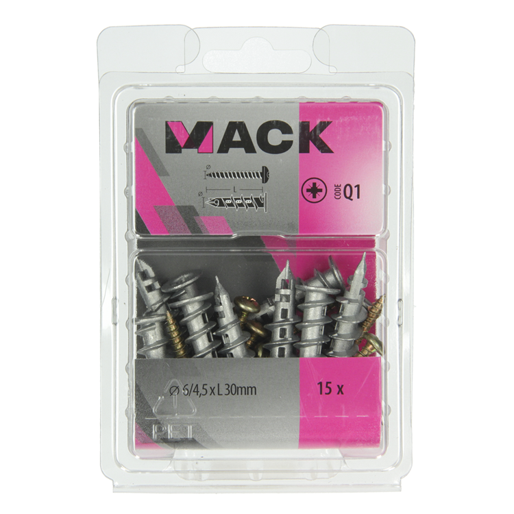 Mack 1018161 - boorplug vr gipskartplt + schr. zamac 15st 6 x 38 mm | 5 stuks