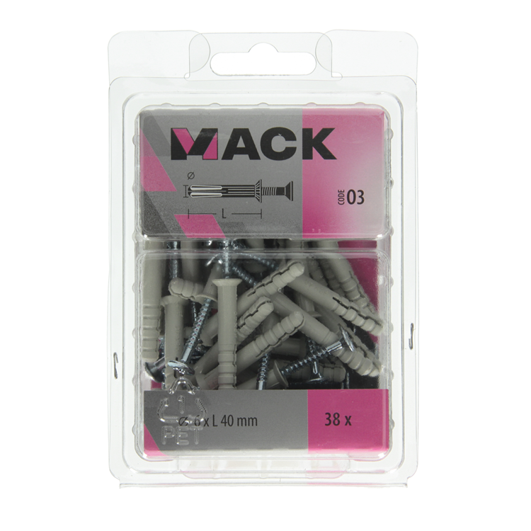 Mack 1018164 - nylon nagelplug polyamide 38 st 6 x 40 mm | 3 stuks