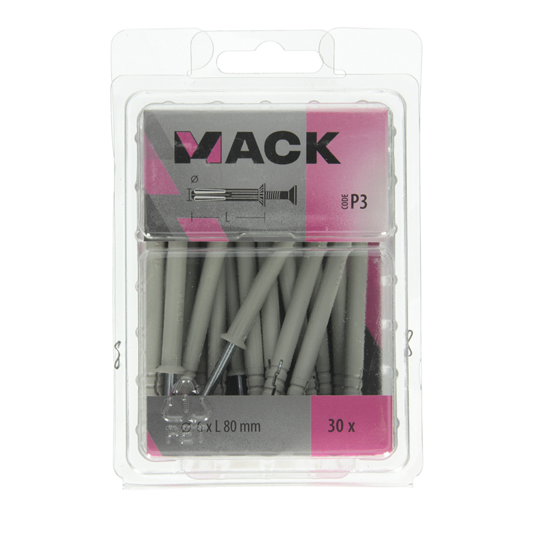Mack 1018166 - nylon nagelplug polyamide 30 st 6 x 80 mm | 3 stuks