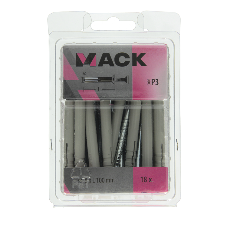 Mack 1018169 - nylon nagelplug polyamide 18 st 8 x 100 mm | 3 stuks