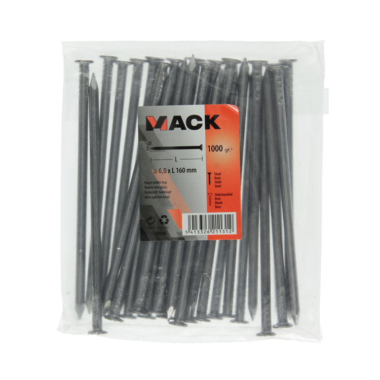 Mack 1020046 - nagel platte kop 1000 gr 6,0 x 160 mm | 10 stuks
