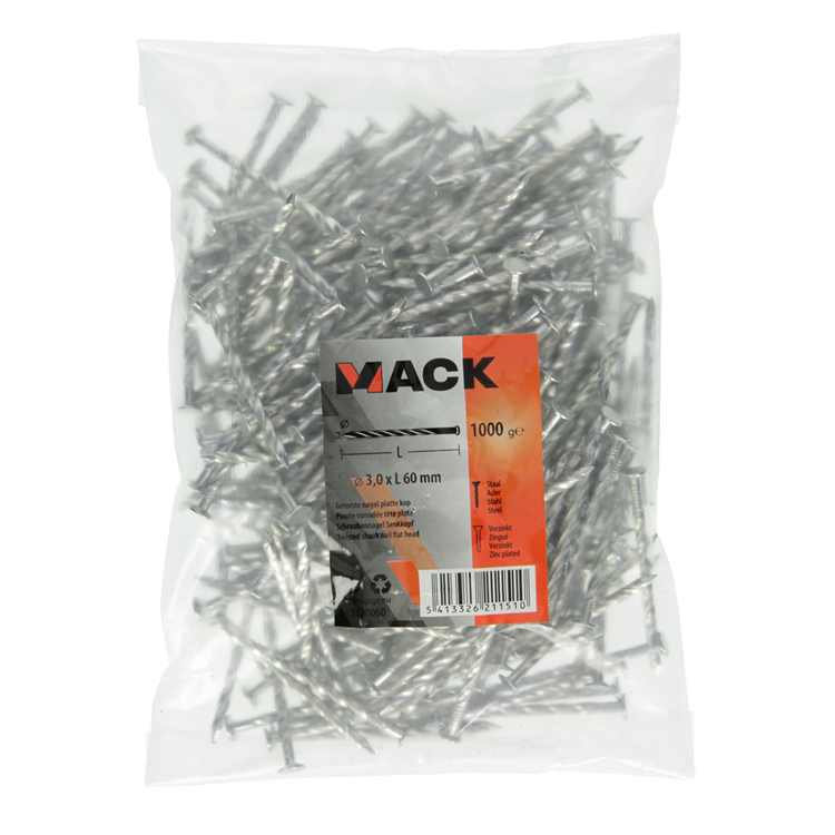 Mack 1020060 - getorste nagel platte kop vz 1000 gr 3,0 x 60 mm | 10 stuks