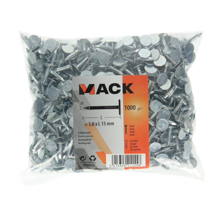 Mack 1020064 - schalienagel verzinkt 1000 gr 3,0 x 15 mm | 10 stuks