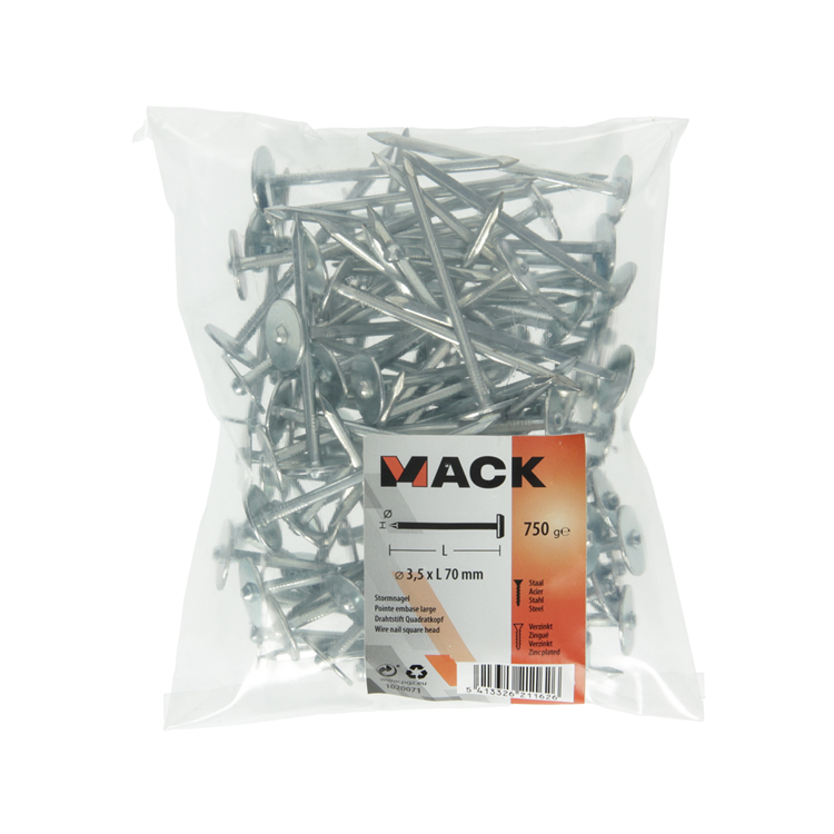 Mack 1020071 - bouwplaatnagel verzinkt 750gr 3,5 x 70 mm | 5 stuks