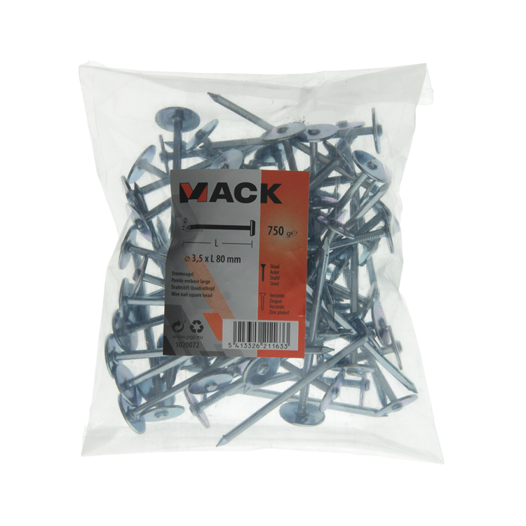 Mack 1020072 - bouwplaatnagel verzinkt 750gr 3,5 x 80 mm | 5 stuks