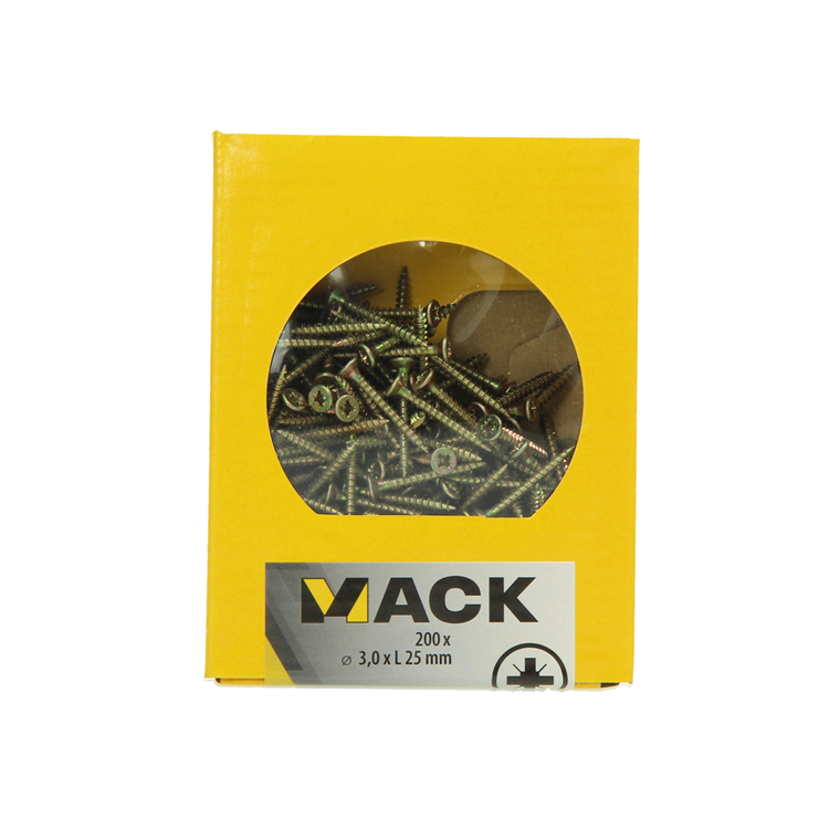 Mack 1020079 - spaanplaatschroef vz kop geel vz 200 st 3,0 x 25 mm | 5 stuks