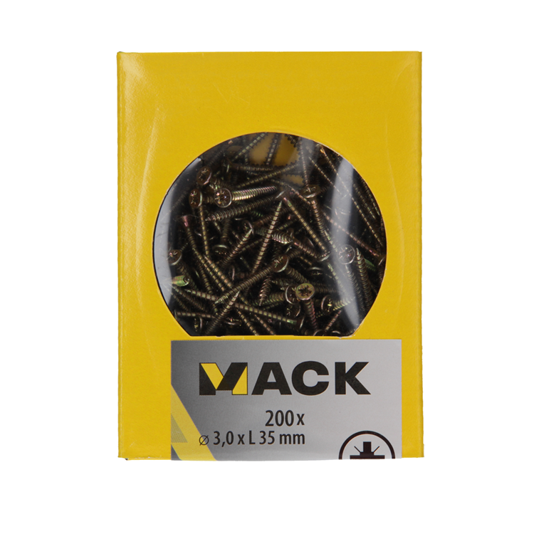 Mack 1020081 - spaanplaatschroef vz kop geel vz 200 st 3,0 x 35 mm | 5 stuks