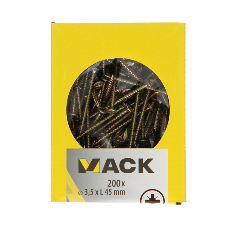 Mack 1020087 - spaanplaatschroef vz kop geelvz 200 st 3,5 x 45 mm | 5 stuks