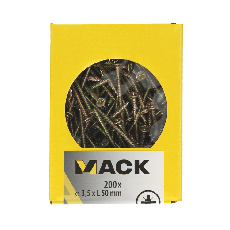 Mack 1020088 - spaanplaatschroef vz kop geel vz 200 st 3,5 x 50 mm | 5 stuks