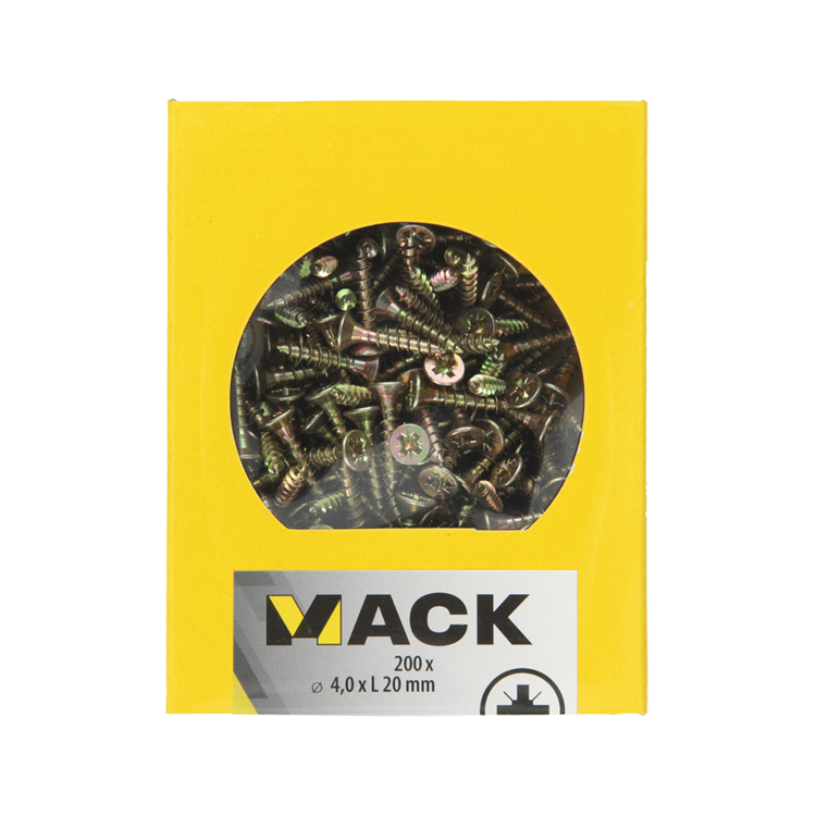 Mack 1020090 - spaanplaatschroef vz kop geel vz 200 st 4,0 x 20 mm | 5 stuks
