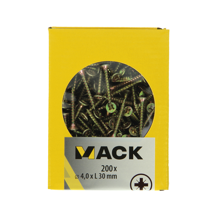 Mack 1020092 - spaanplaatschroef vz kop geel vz 200 st 4,0 x 30 mm | 5 stuks