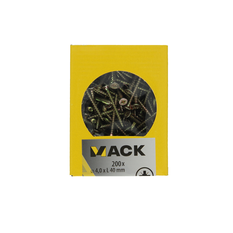 Mack 1020094 - spaanplaatschroef vz kop geelvz 200 st 4,0 x 40 mm | 5 stuks