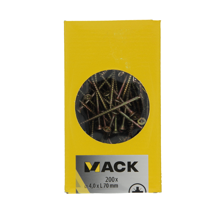 Mack 1020098 - spaanplaatschroef vz kop geel vz 200 st 4,0 x 70 mm | 2 stuks