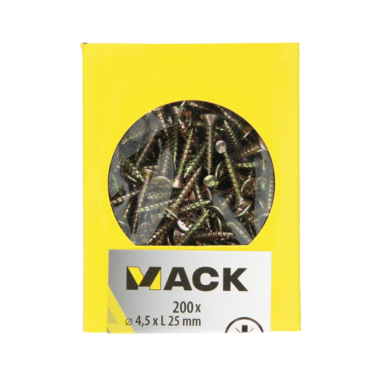 Mack 1020101 - spaanplaatschroef vz kop geel vz 200 st 4,5 x 25 mm | 5 stuks