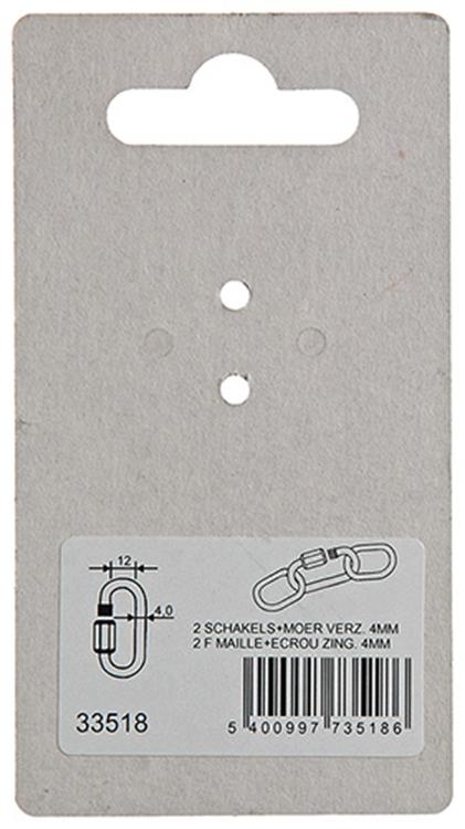 Mack 1008488 - 2 loze schakels + moer 4mm verzinkt | 10 stuks