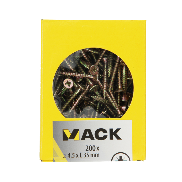 Mack 1020103 - spaanplaatschroef vz kop geel vz 200 st 4,5 x 35 mm | 5 stuks