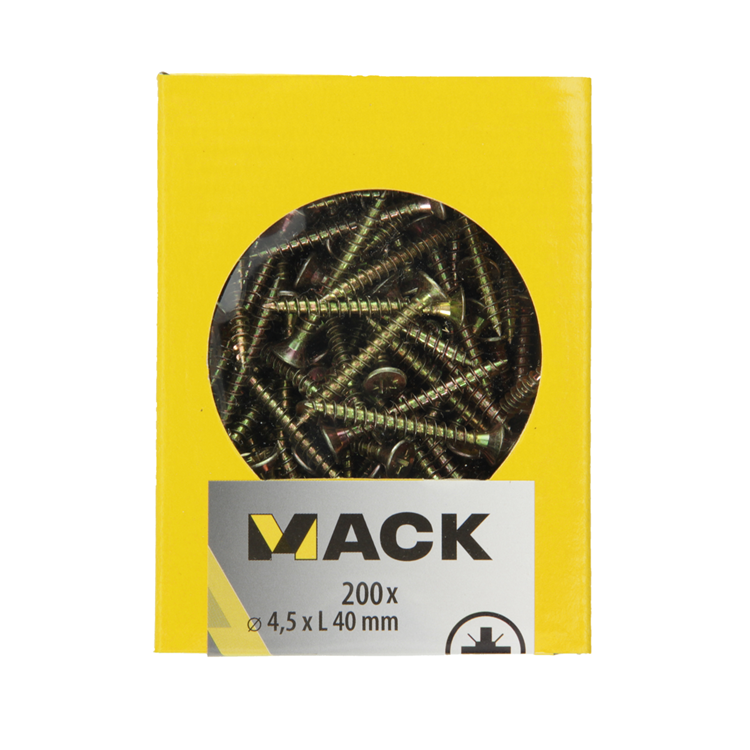 Mack 1020104 - spaanplaatschroef vz kop geel vz 200 st 4,5 x 40 mm | 5 stuks