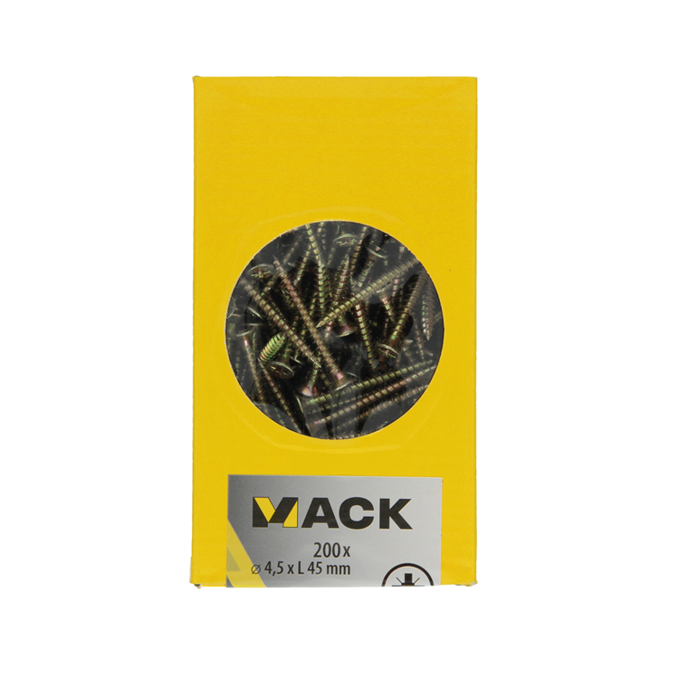 Mack 1020105 - spaanplaatschroef vz kop geel vz 200 st 4,5 x 45 mm | 3 stuks
