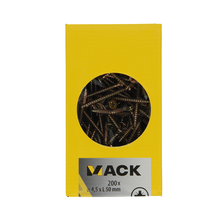 Mack 1020106 - spaanplaatschroef vz kop geel vz 200 st 4,5 x 50 mm | 2 stuks
