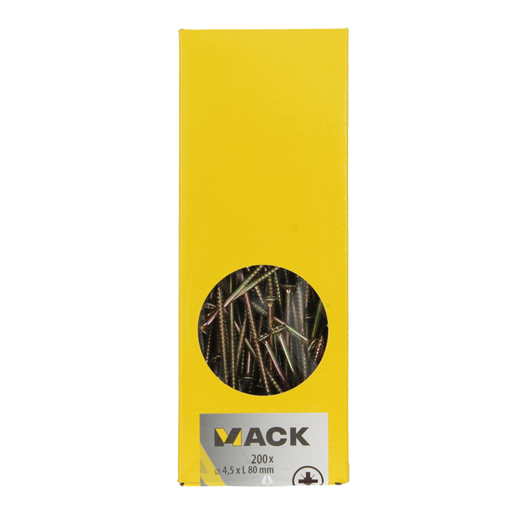 Mack 1020108 - spaanplaatschroef vz kop geel vz 200 st 4,5 x 80 mm | 1 stuks