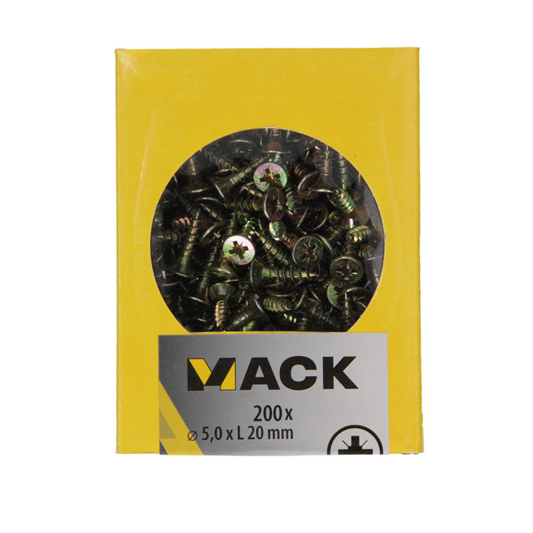 Mack 1020109 - spaanplaatschroef vz kop geel vz 200 st 5,0 x 20 mm | 5 stuks