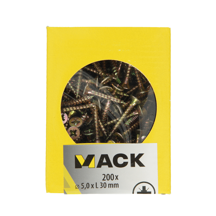 Mack 1020111 - spaanplaatschroef vz kop geel vz 200 st 5,0 x 30 mm | 5 stuks
