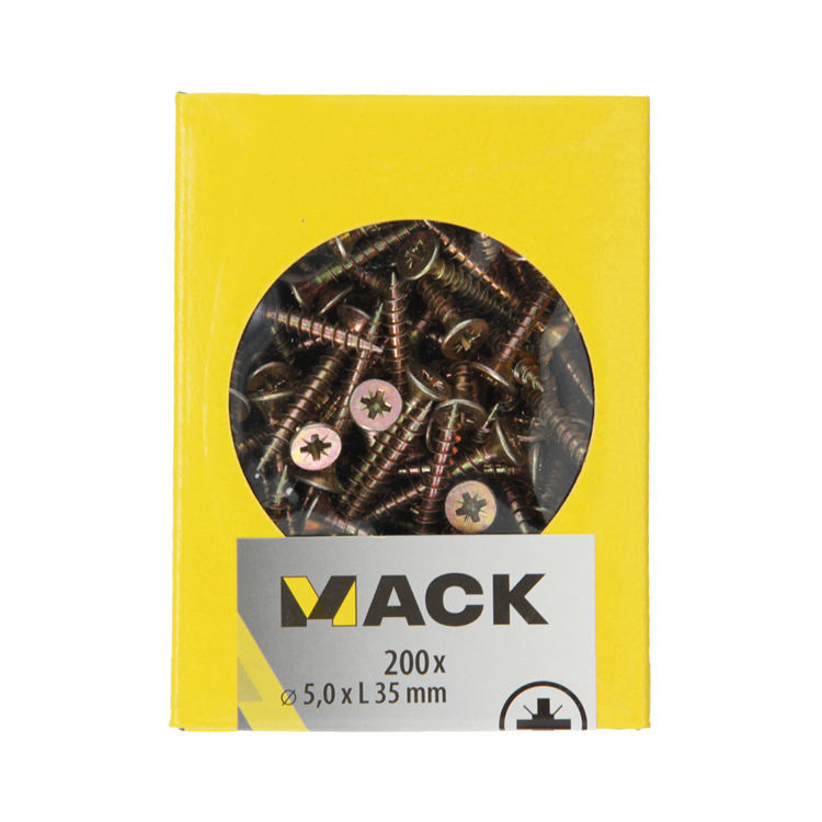 Mack 1020112 - spaanplaatschroef vz kop geel vz 200 st 5,0 x 35 mm | 5 stuks