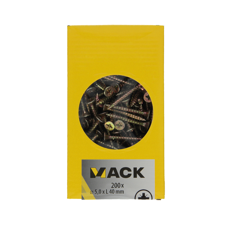 Mack 1020113 - spaanplaatschroef vz kop geel vz 200 st 5,0 x 40 mm | 3 stuks