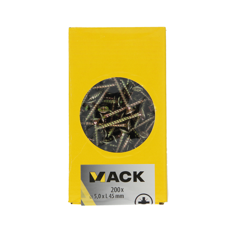Mack 1020114 - spaanplaatschroef vz kop geel vz 200 st 5,0 x 45 mm | 3 stuks