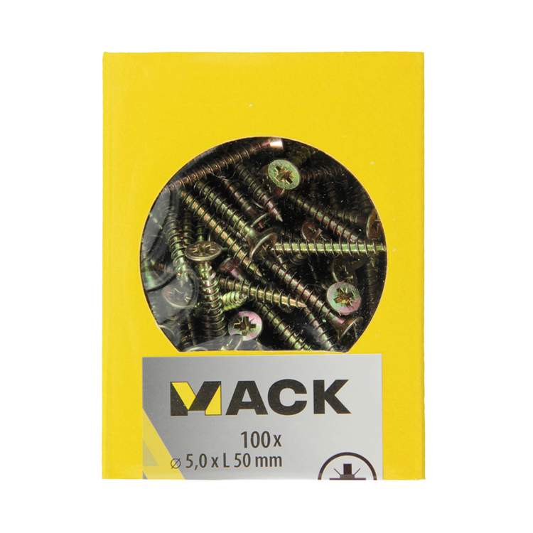 Mack 1020115 - spaanplaatschroef vz kop geel vz 100 st 5,0 x 50 mm | 5 stuks
